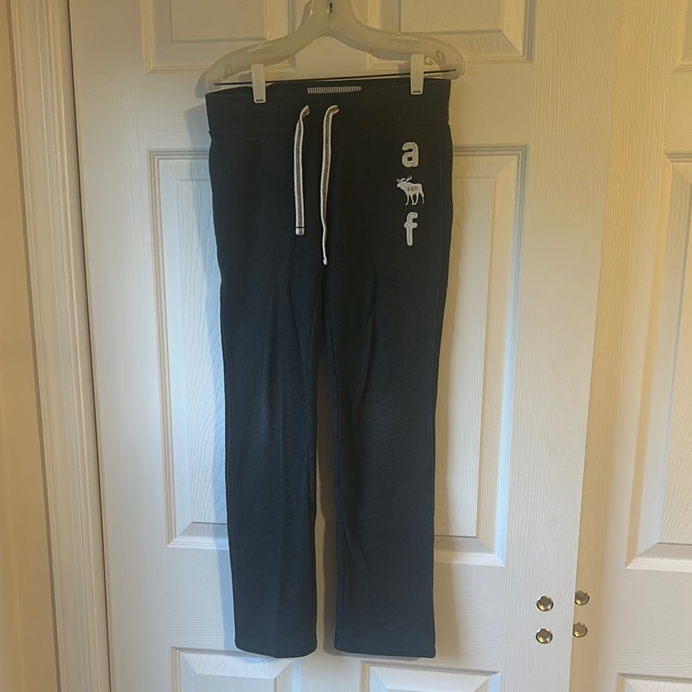 Vintage Abercrombie Dark Gray Joggers with Embroidered Letters and Drawstring